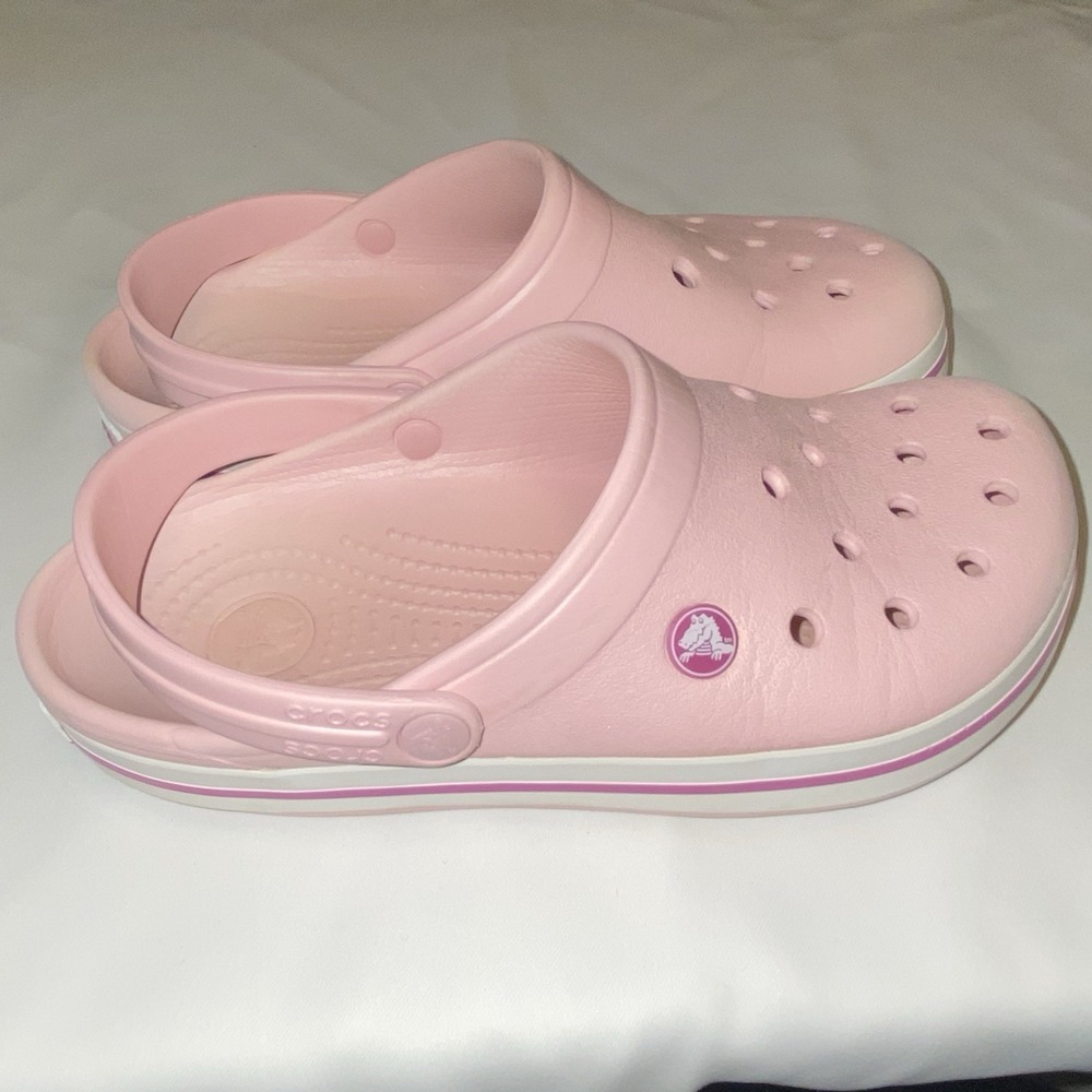 Crocs Crocband Pearl Pink/Wild Orchid White Clog Slip‎ On W7 - Picture 7 of 10